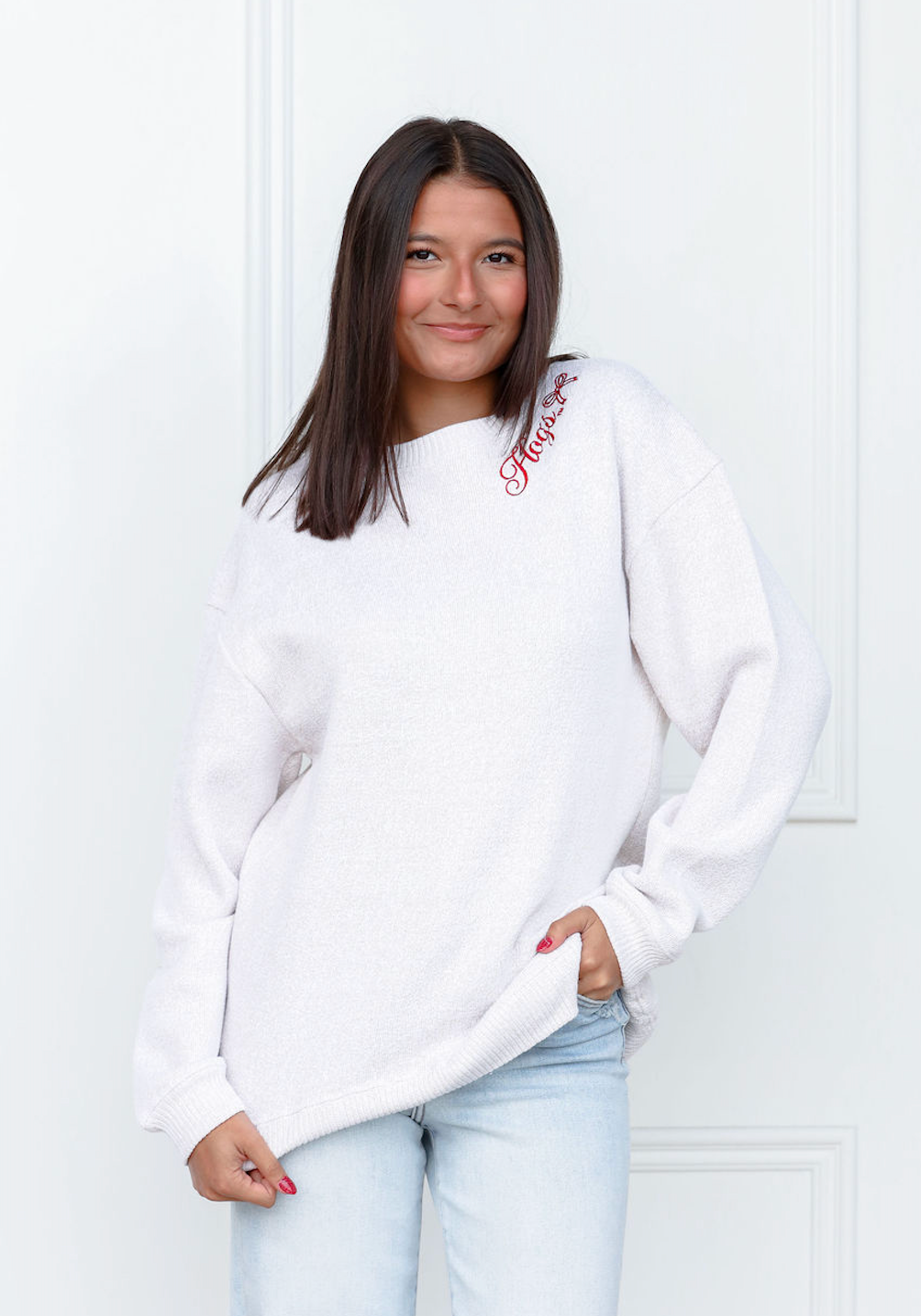 Hogs w/ Bow Embroidered Crewneck