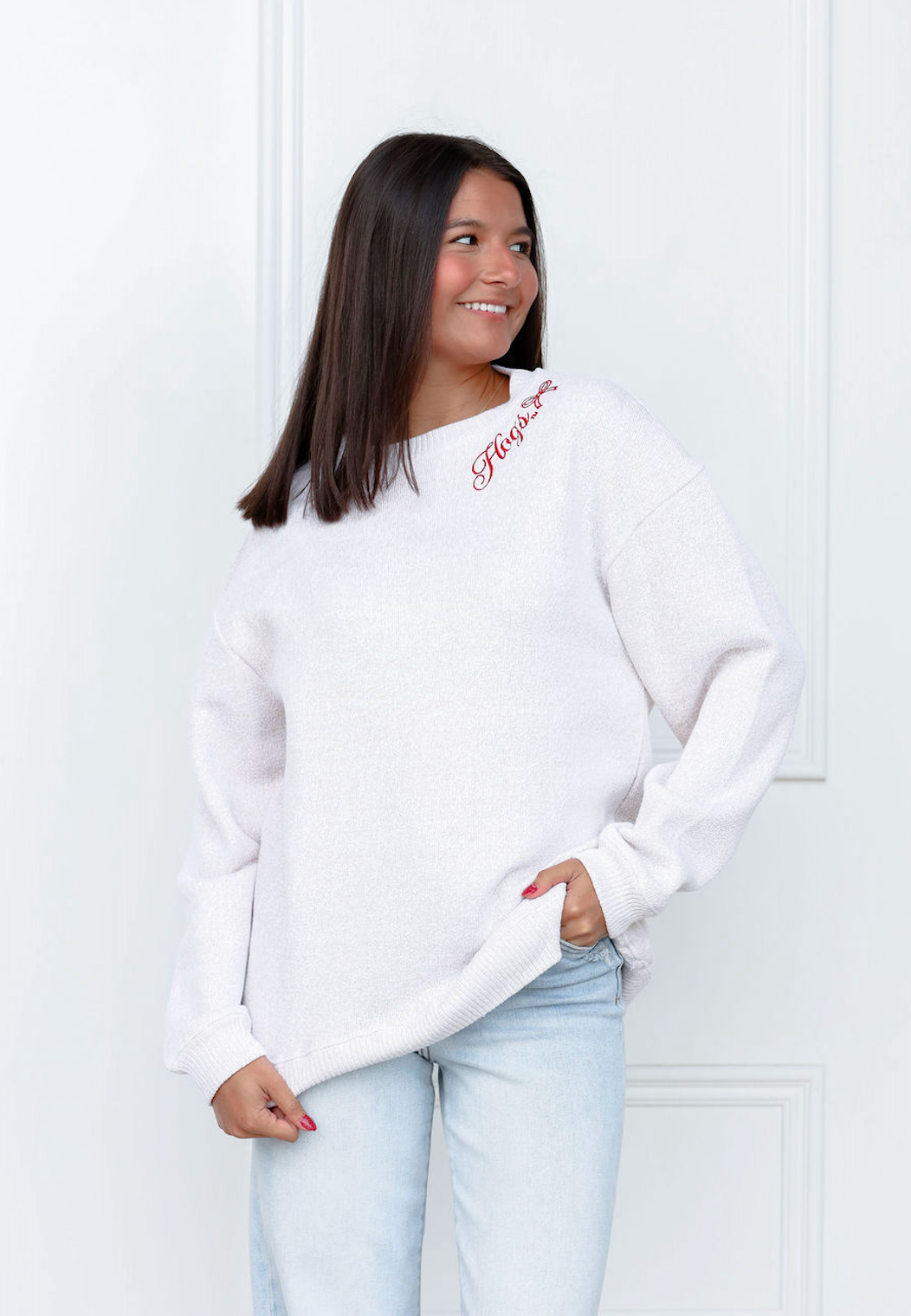 Hogs w/ Bow Embroidered Crewneck