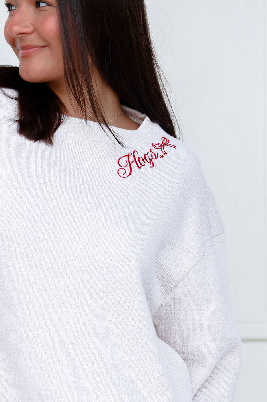Hogs w/ Bow Embroidered Crewneck