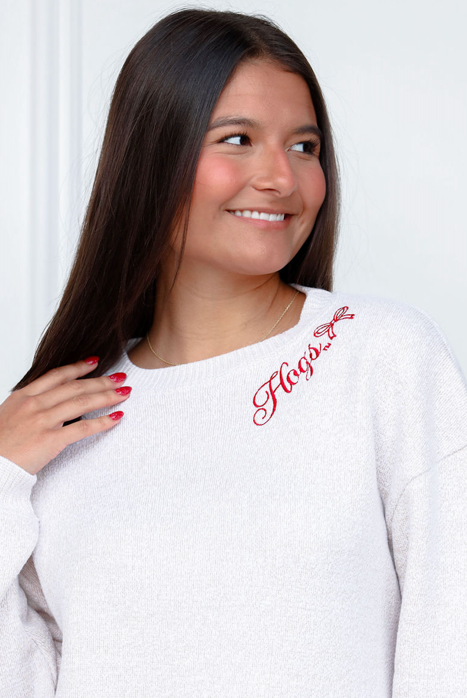 Hogs w/ Bow Embroidered Crewneck