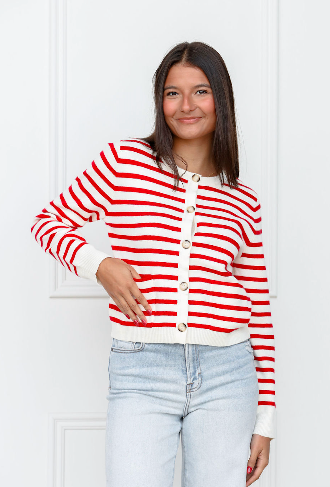 Red Stripe Button Down Sweater