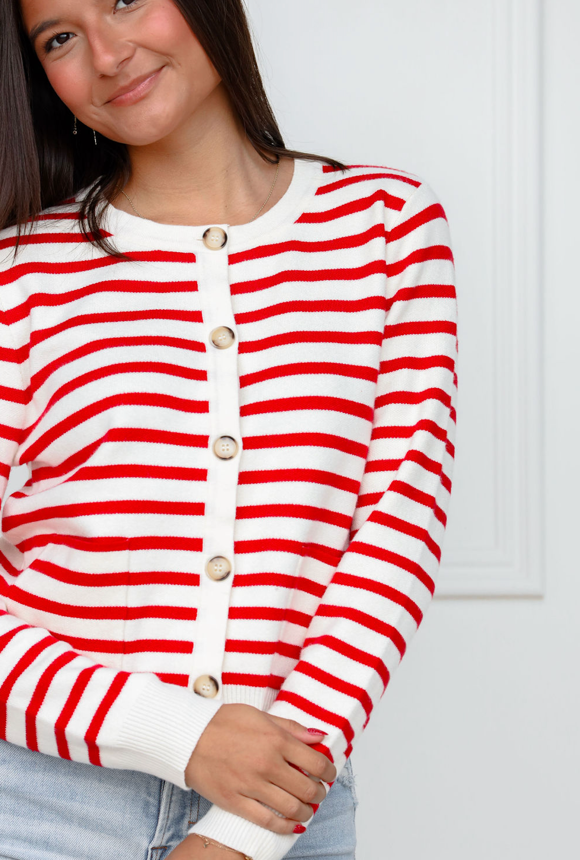 Red Stripe Button Down Sweater