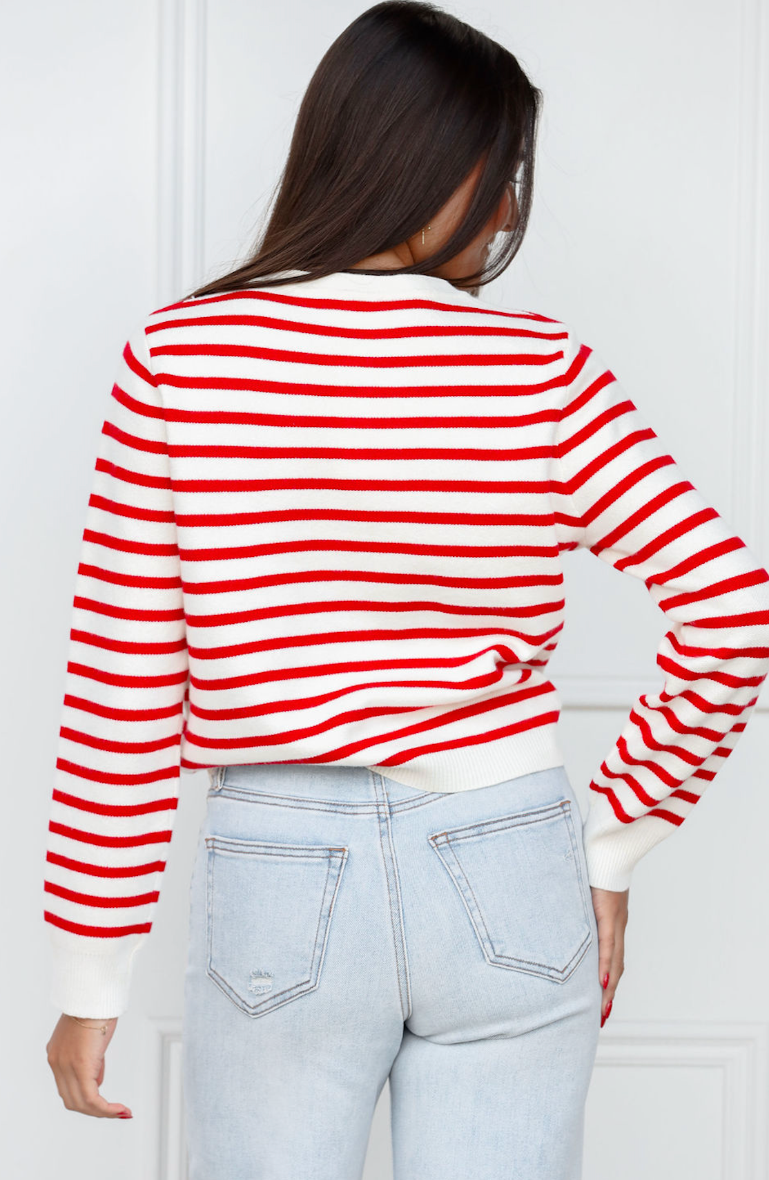 Red Stripe Button Down Sweater