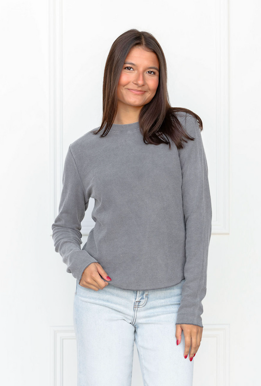 Waffle Knit Long Sleeve Charcoal