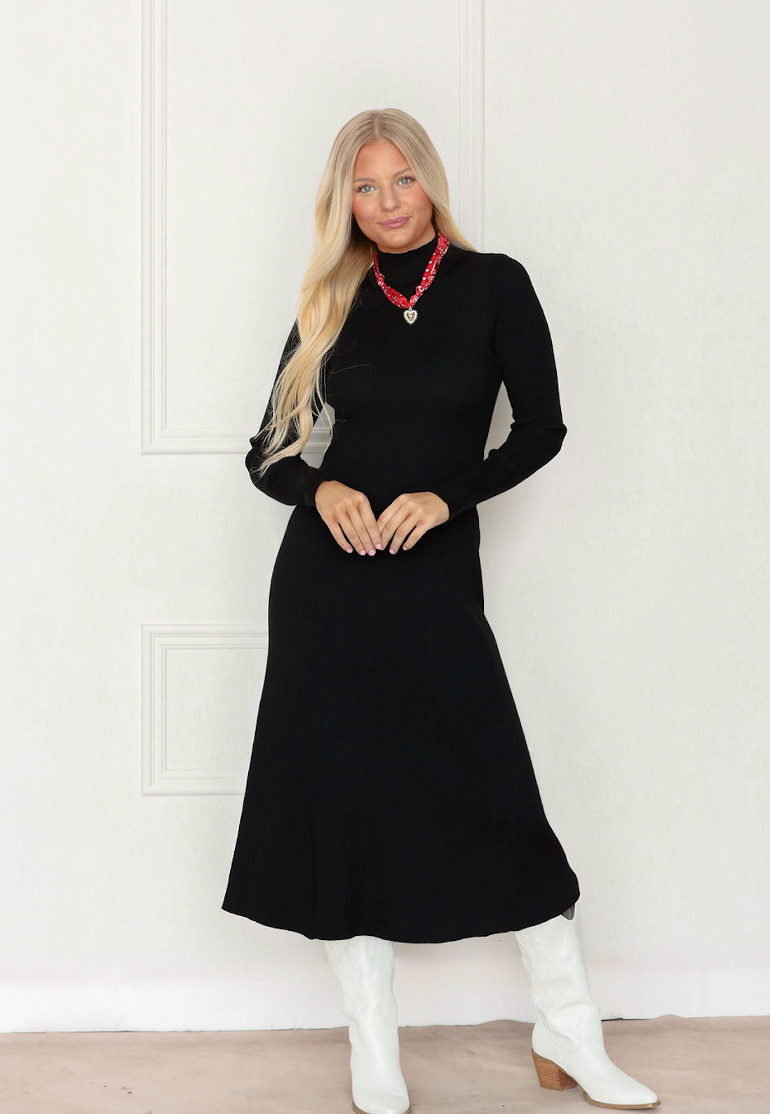 Long Sleeve Knit Midi Dress Black