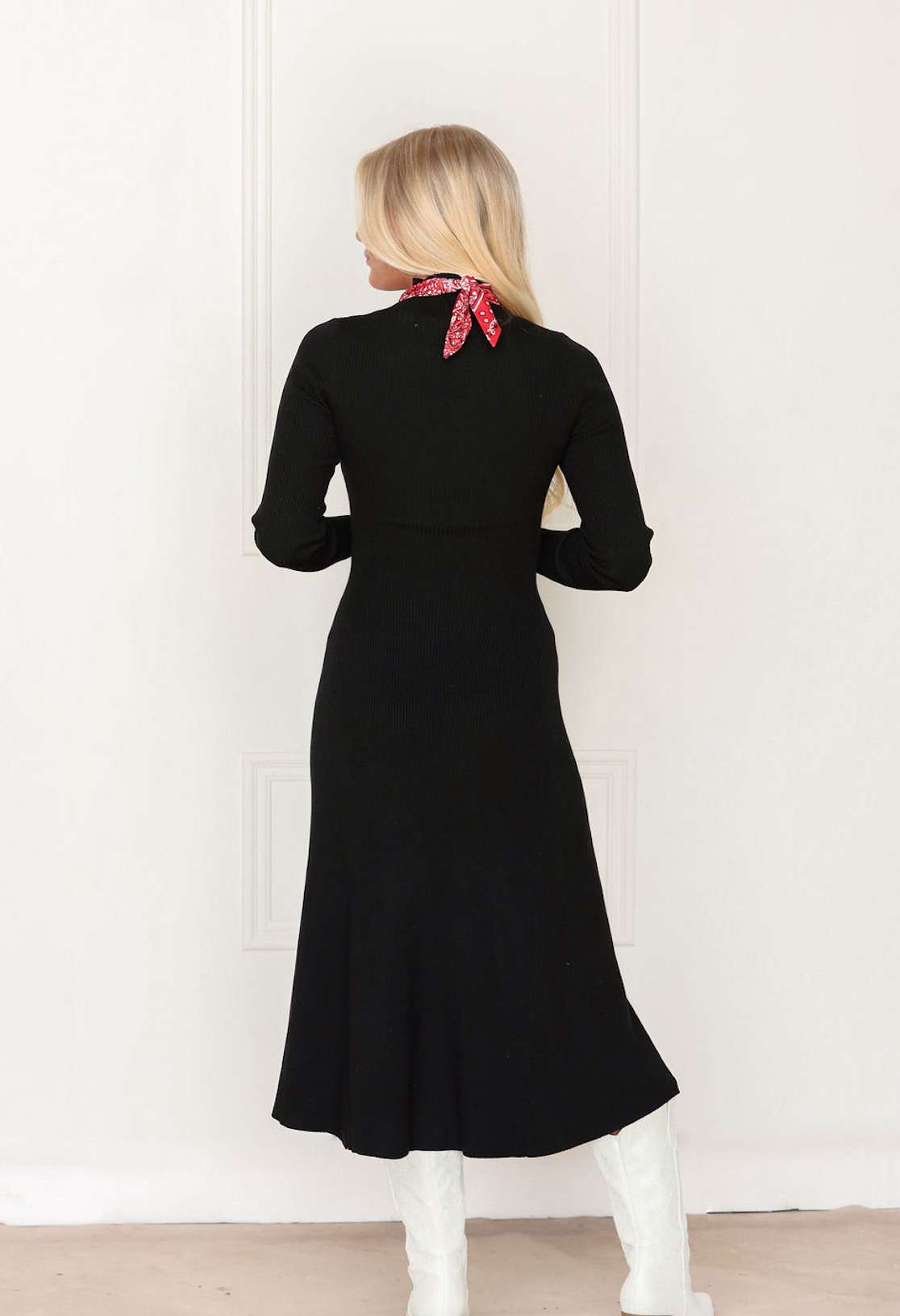 Long Sleeve Knit Midi Dress Black