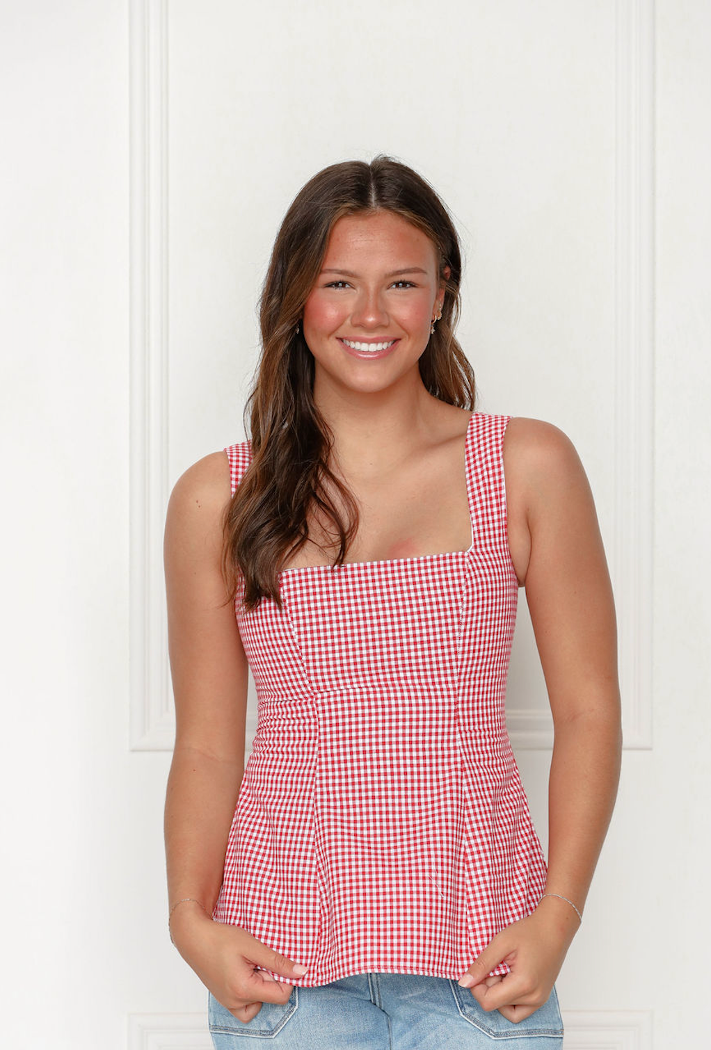 Felicia Red Checkered Top