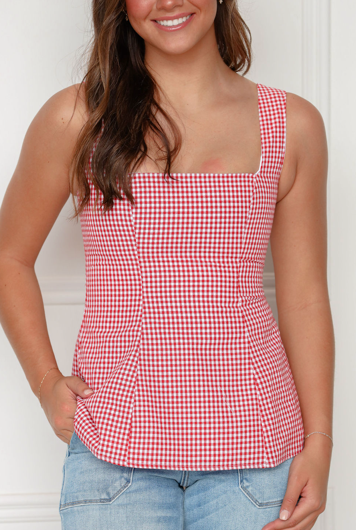 Felicia Red Checkered Top