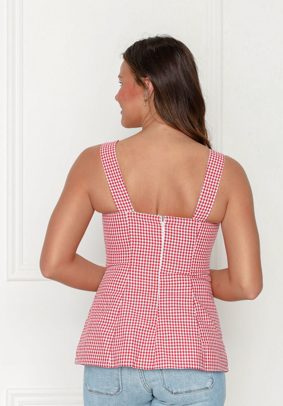 Felicia Red Checkered Top