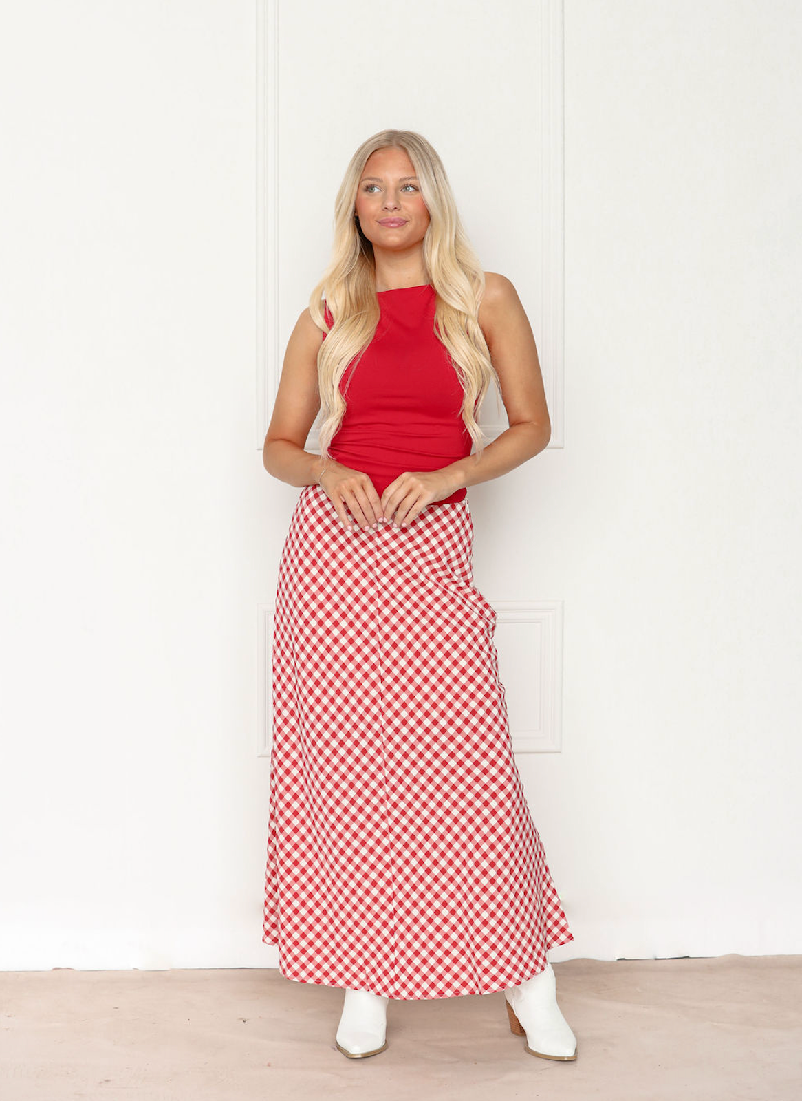 Red Gingham Maxi Skirt