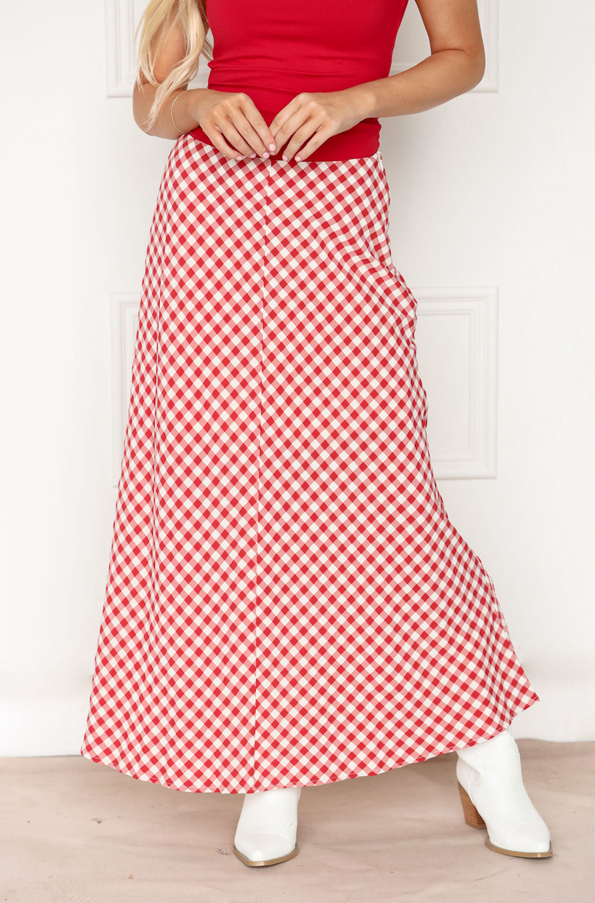 Red Gingham Maxi Skirt