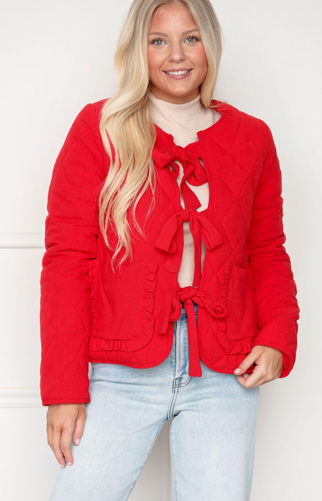 Red Tie Quilted Jacket