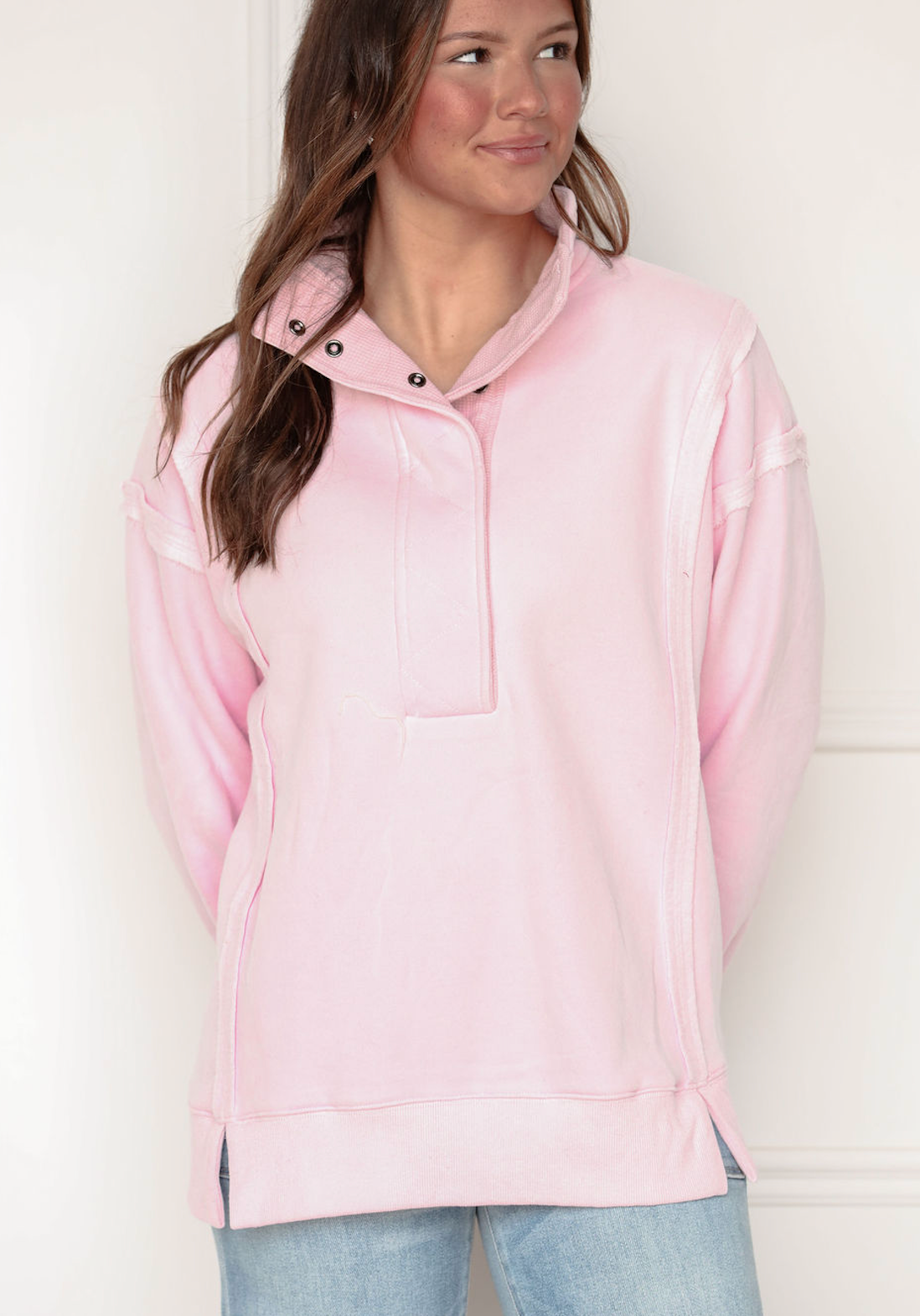 Pale Pink Button Up Sweatshirt