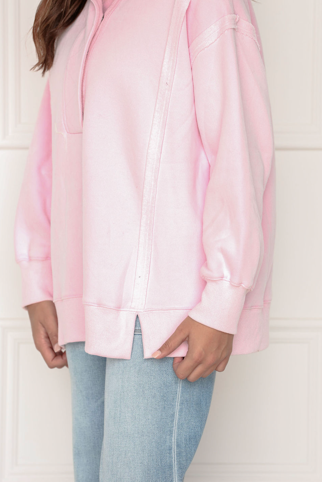Pale Pink Button Up Sweatshirt