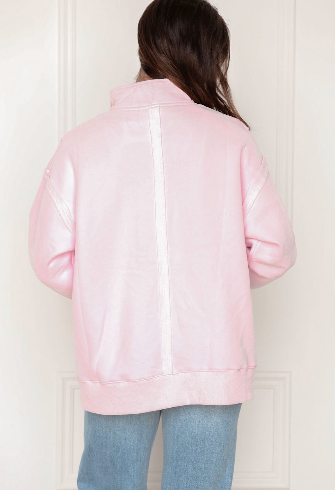 Pale Pink Button Up Sweatshirt
