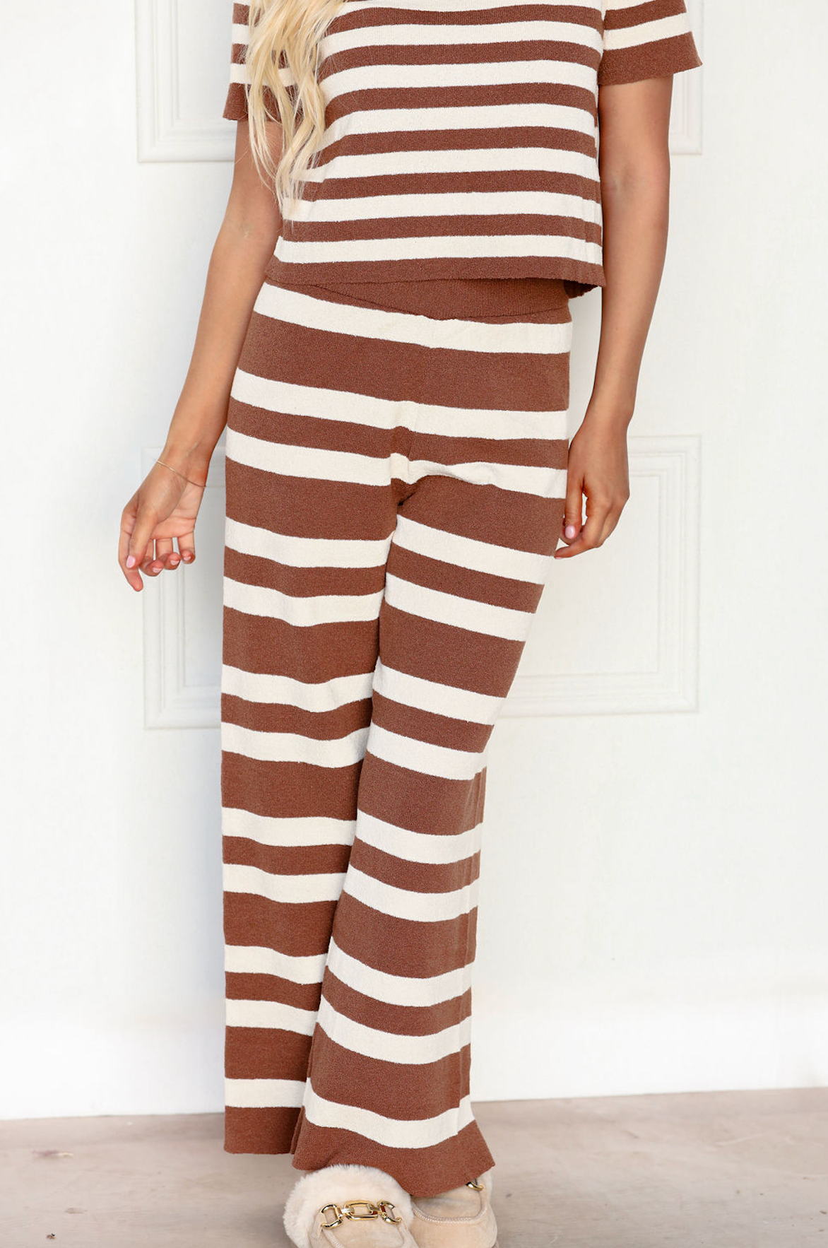 Cozy Brown Stripe Sweater & Pants Set of 2