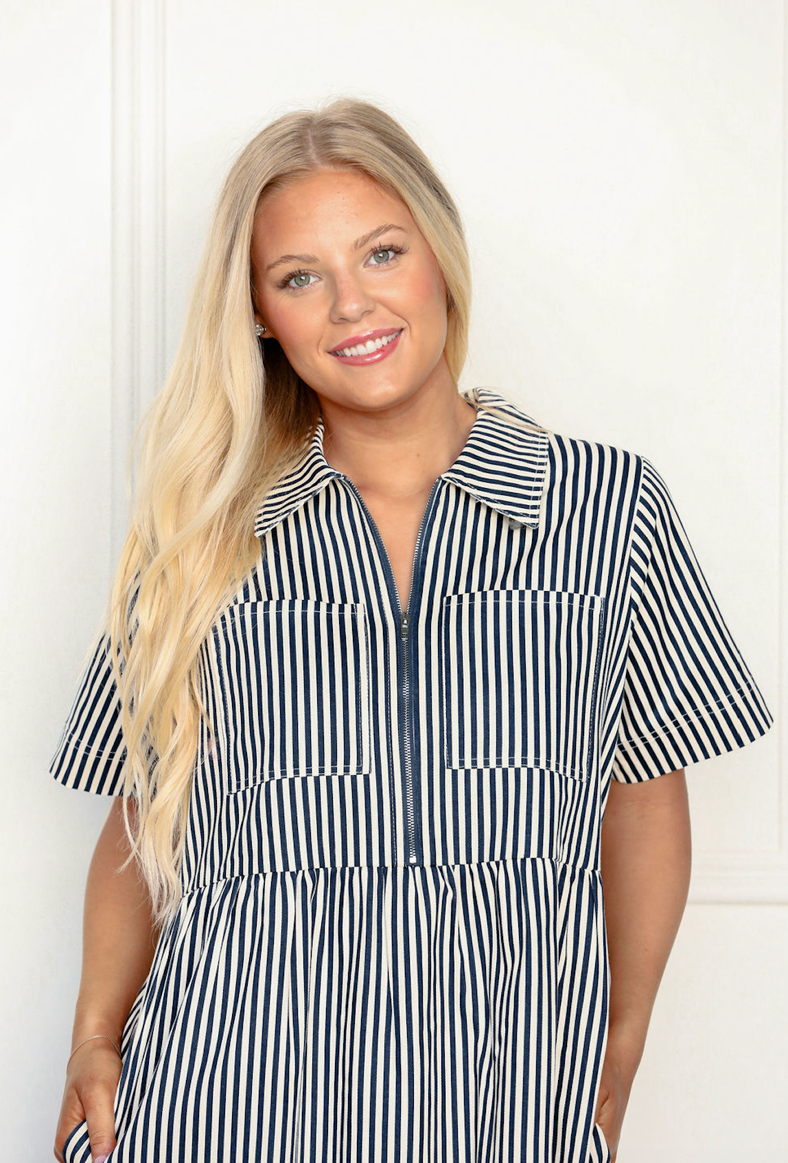 Navy/Cream Stripe Midi Dress
