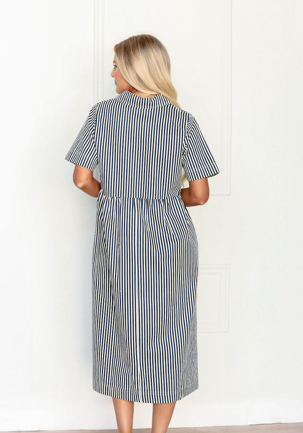 Navy/Cream Stripe Midi Dress