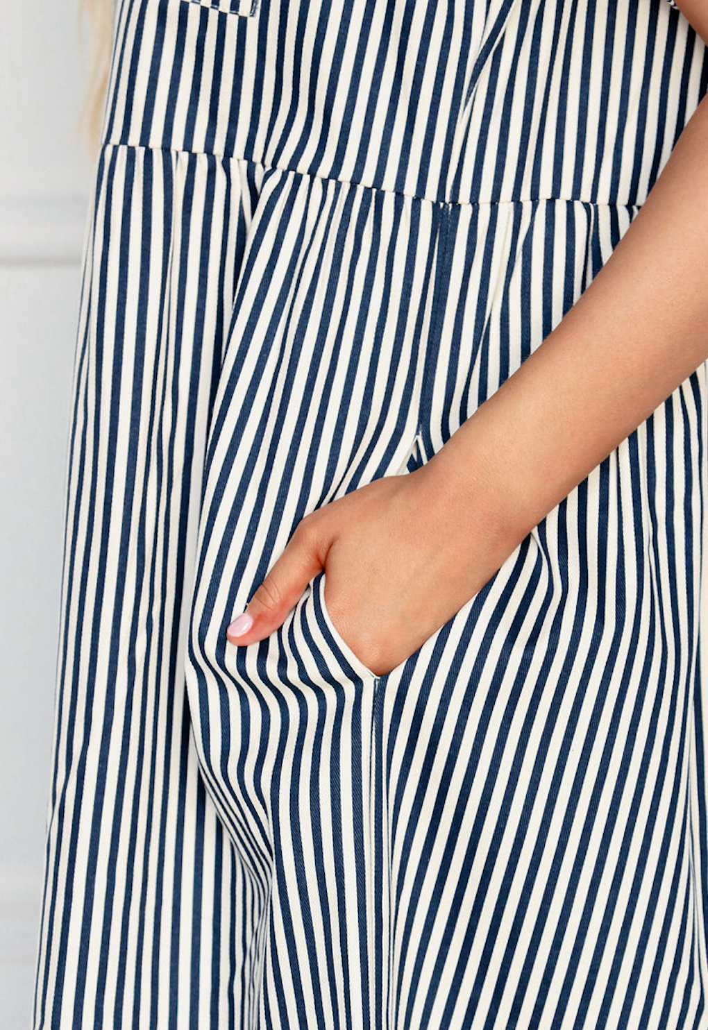 Navy/Cream Stripe Midi Dress