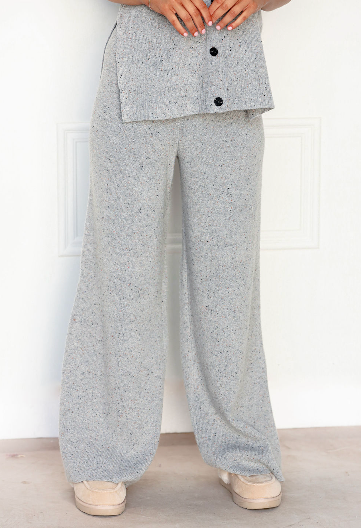 Grey Relaxed Knit Vest Top & Pants Set of 2