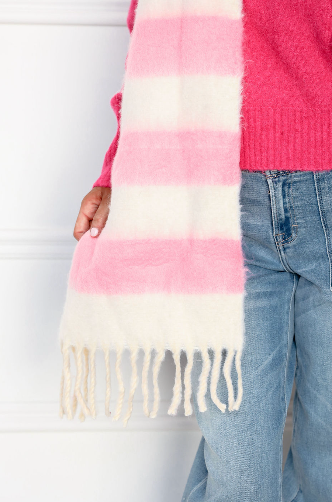 Pink Striped Color Block Scarf