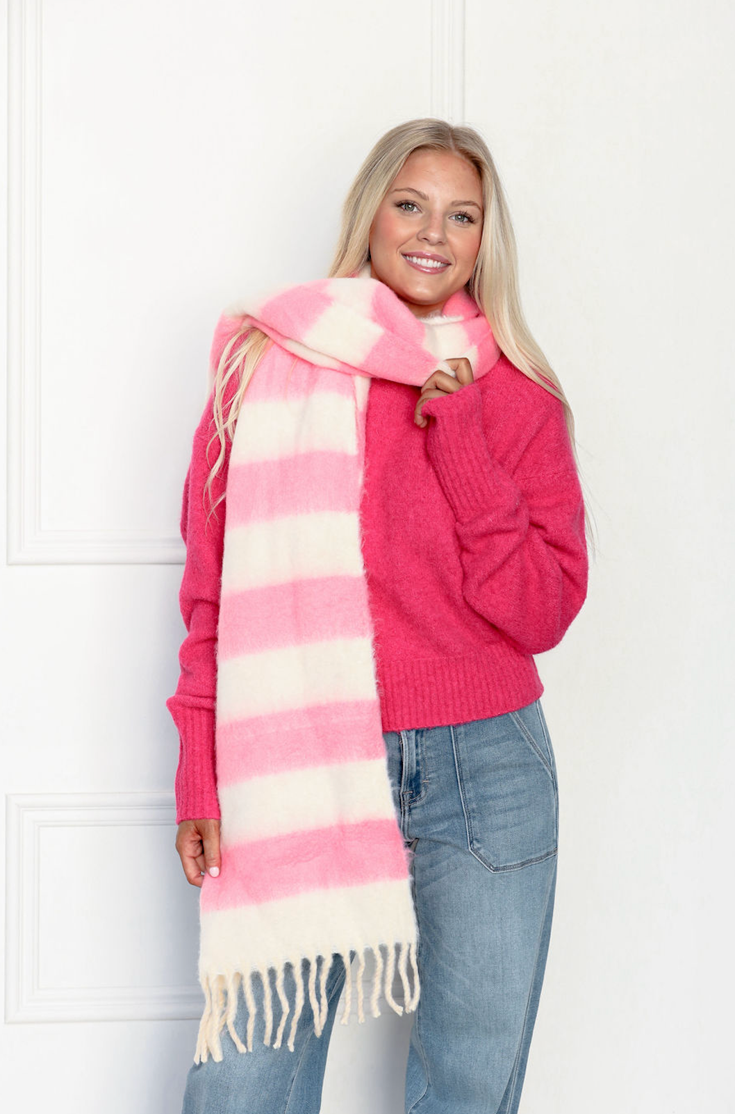 Pink Striped Color Block Scarf
