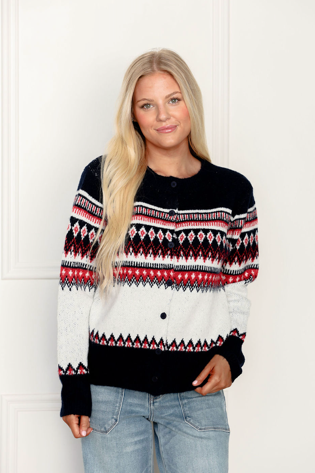 Navy Nordic Pattern Cardigan