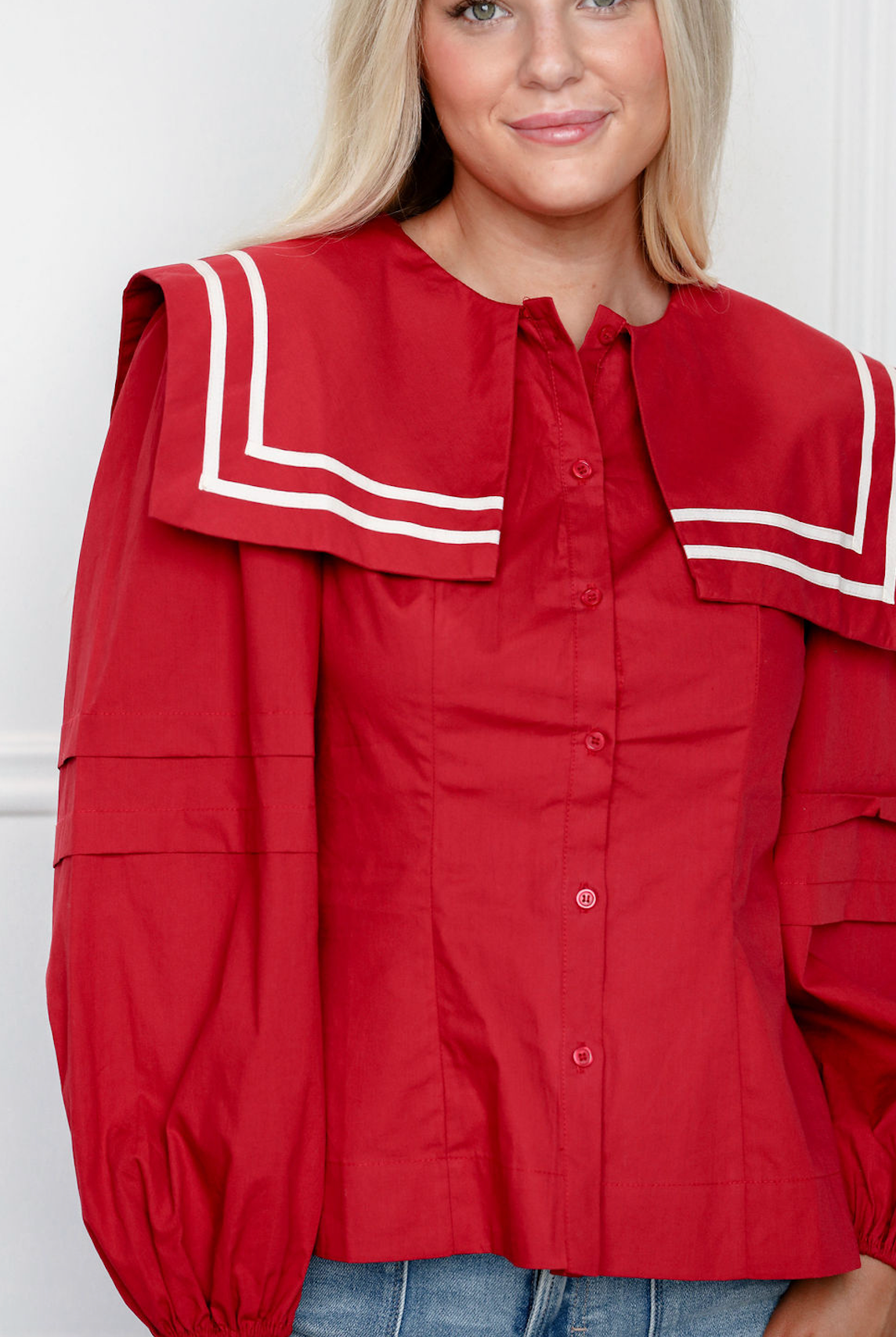 Red Nautical Collar Blouse