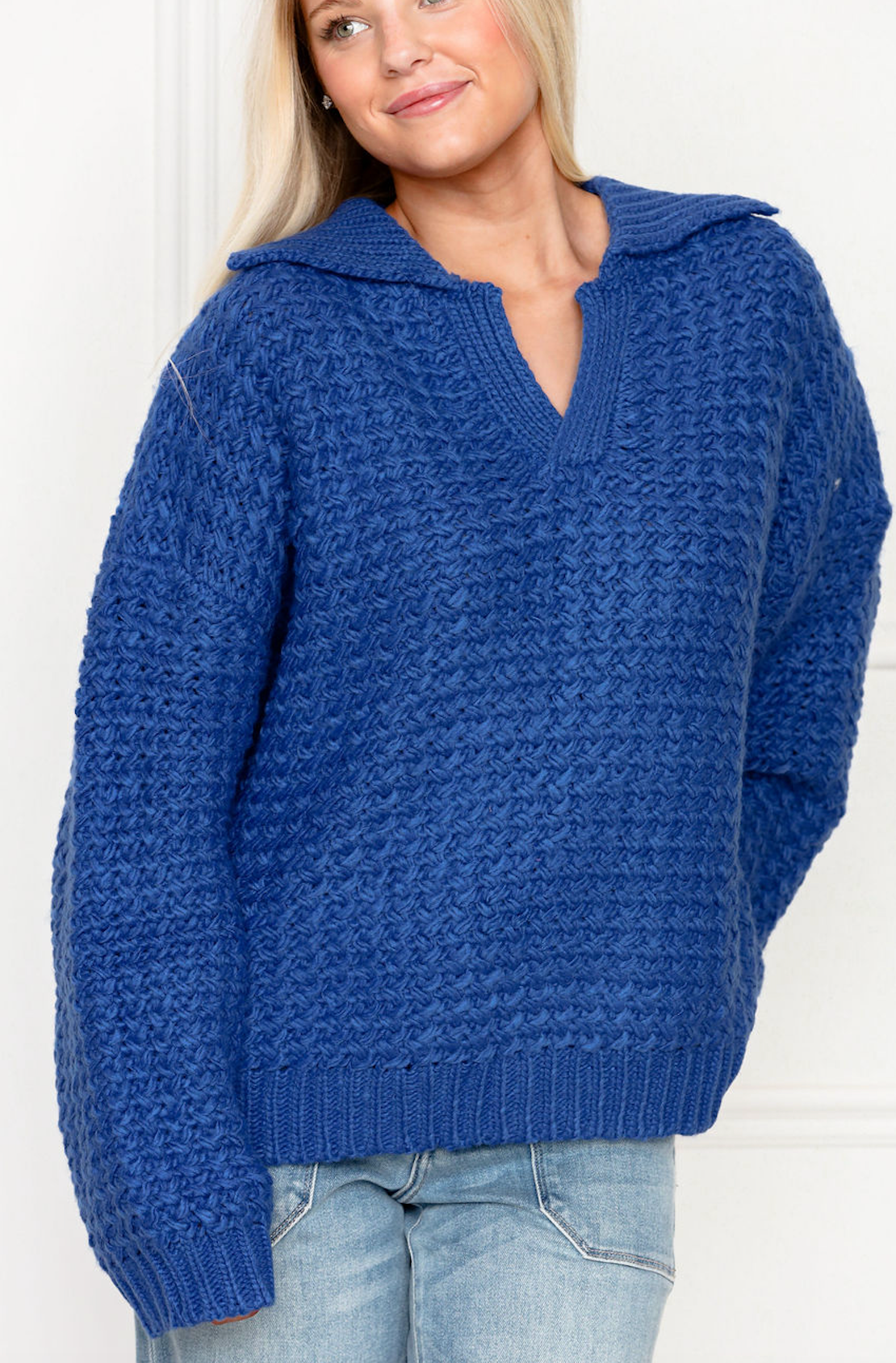 Boxy Collared Sweater Cobalt