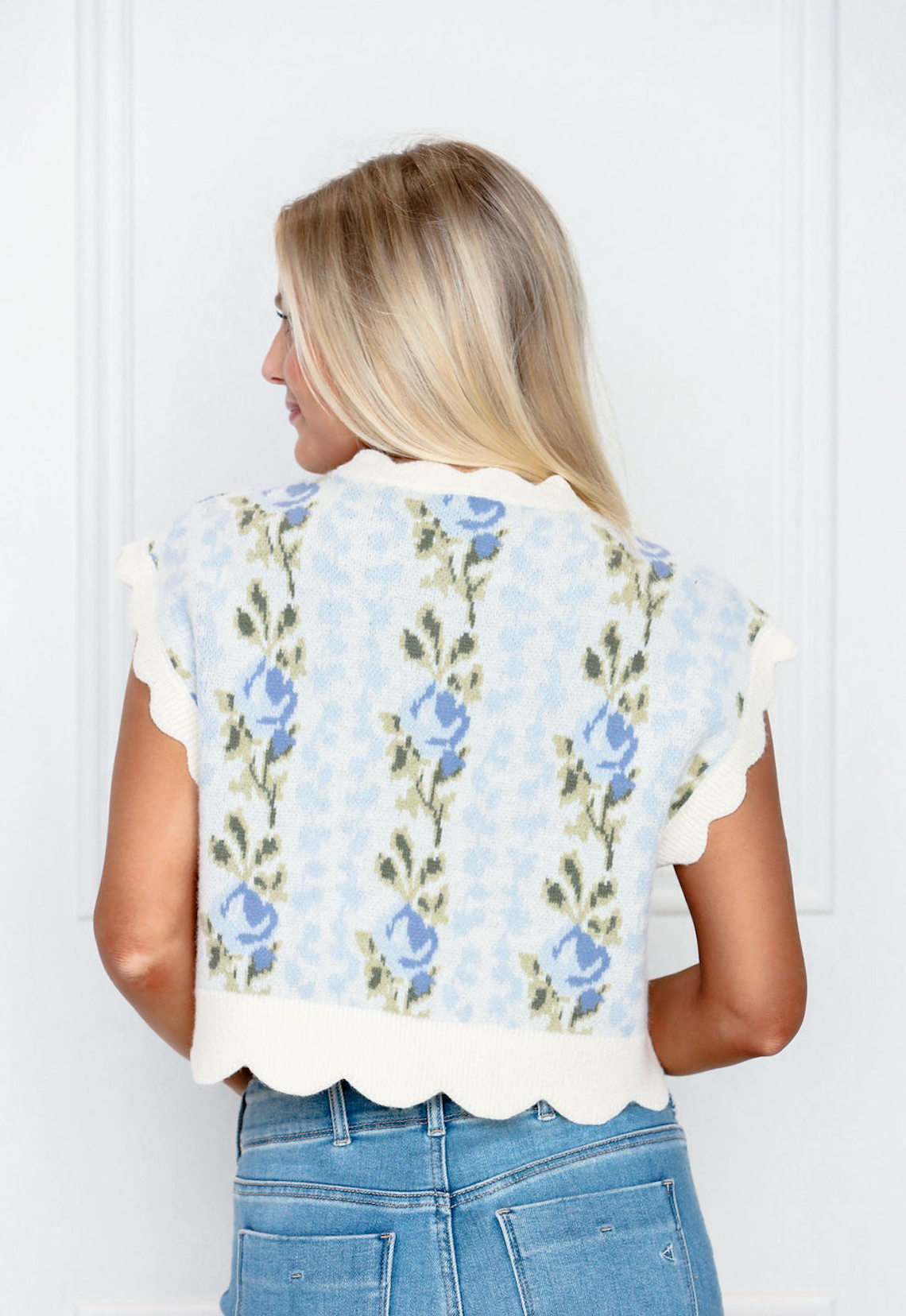 Blue Floral Sweater Vest Top
