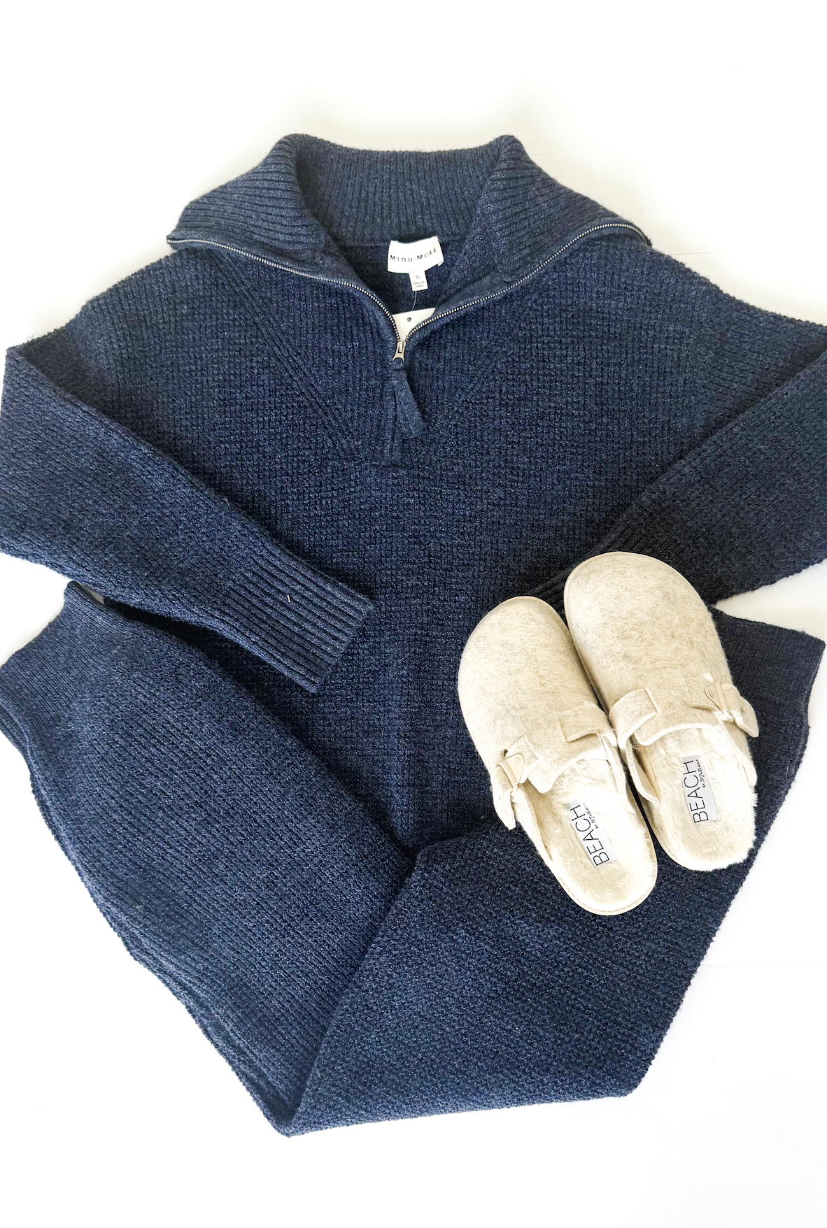 Navy Collared Knit Top & Pants Set of 2