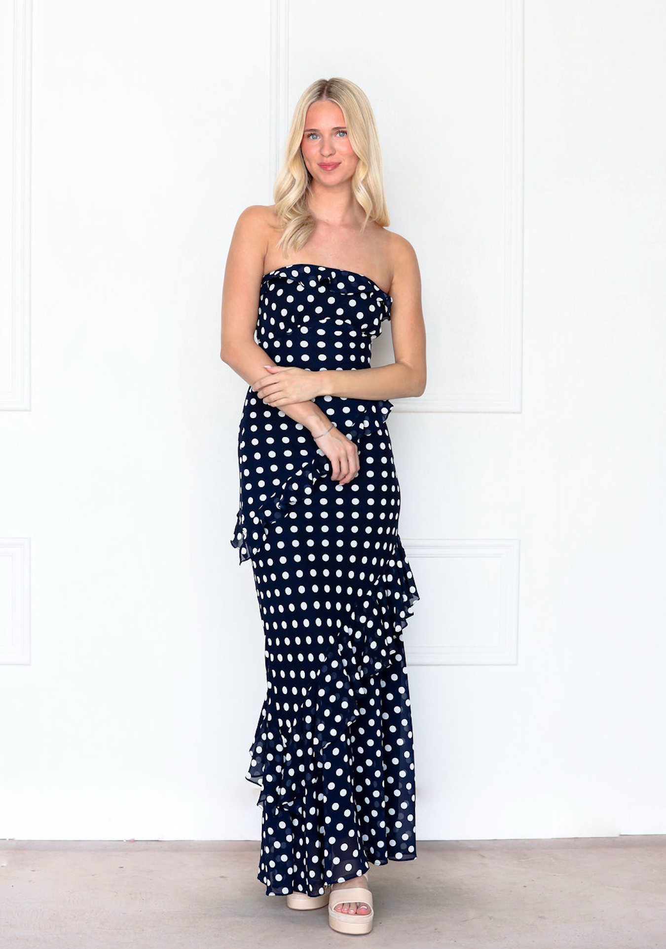 Navy Polka Dot Maxi Dress