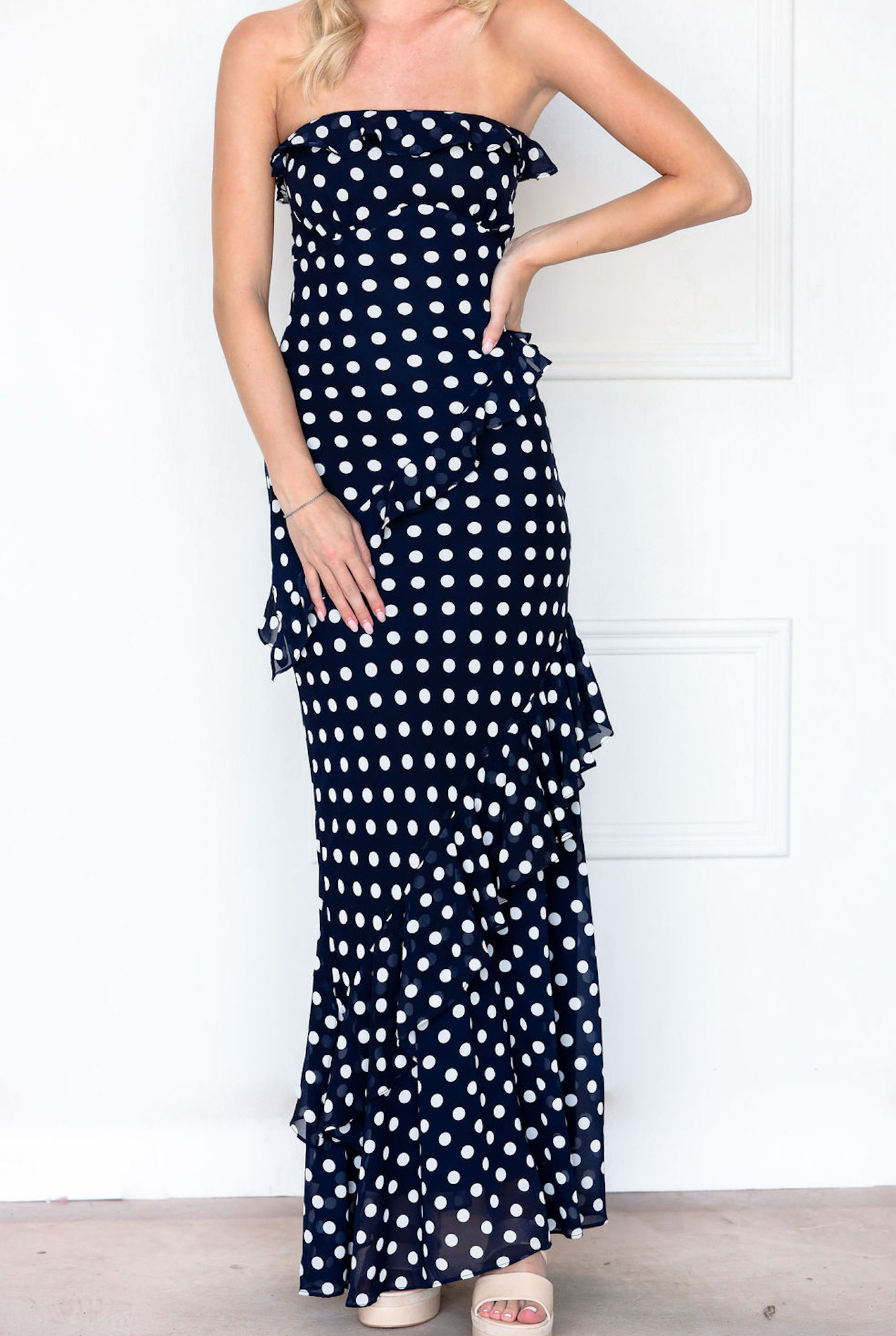 Navy Polka Dot Maxi Dress