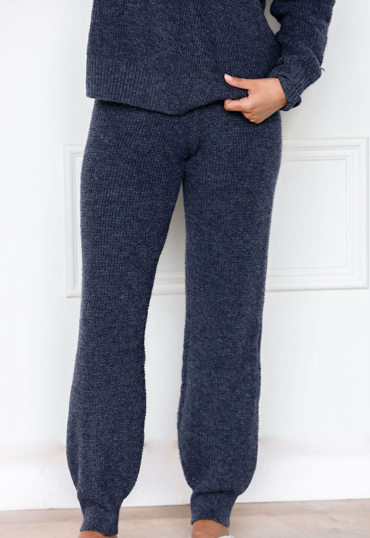 Navy Collared Knit Top & Pants Set of 2