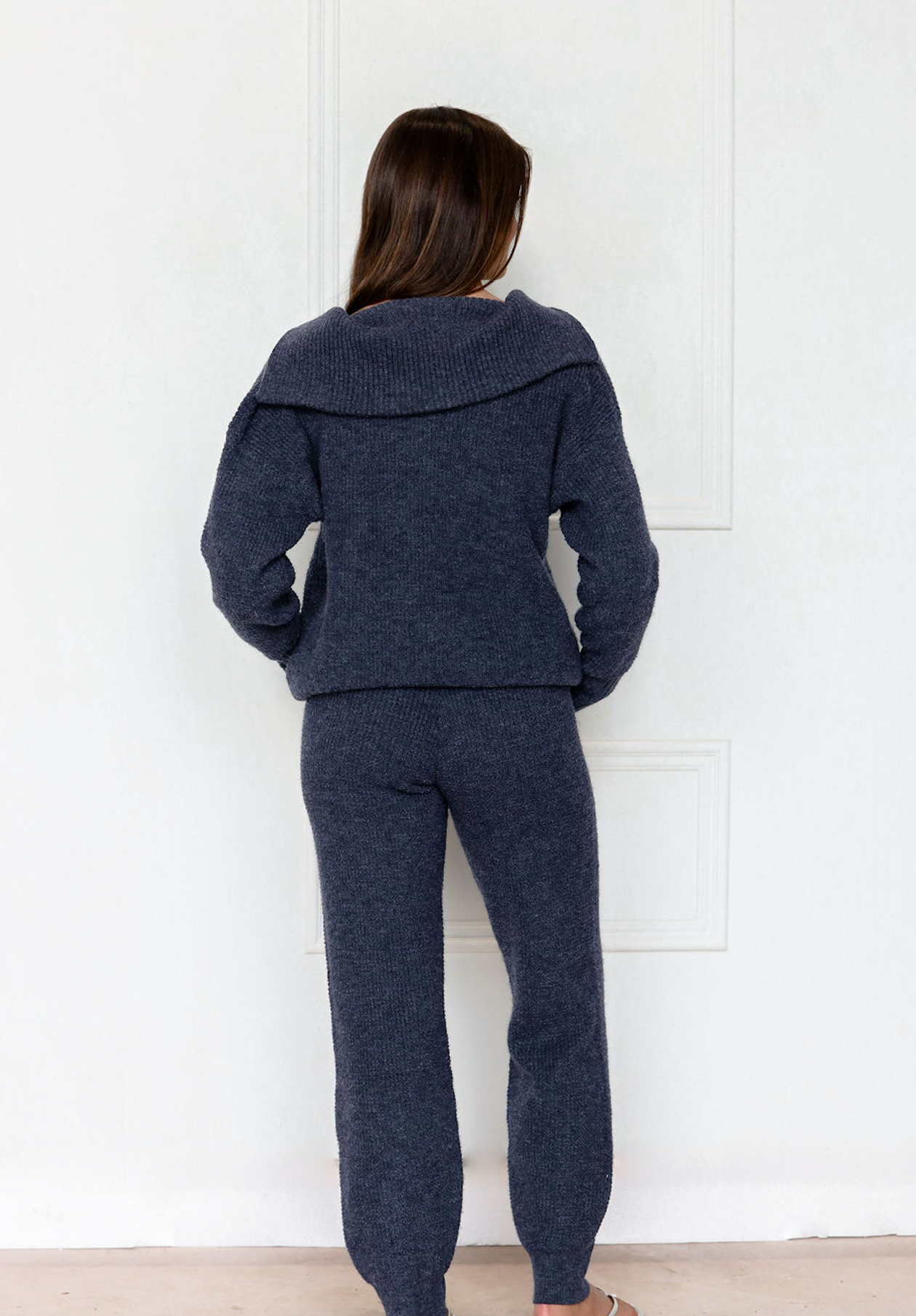 Navy Collared Knit Top & Pants Set of 2