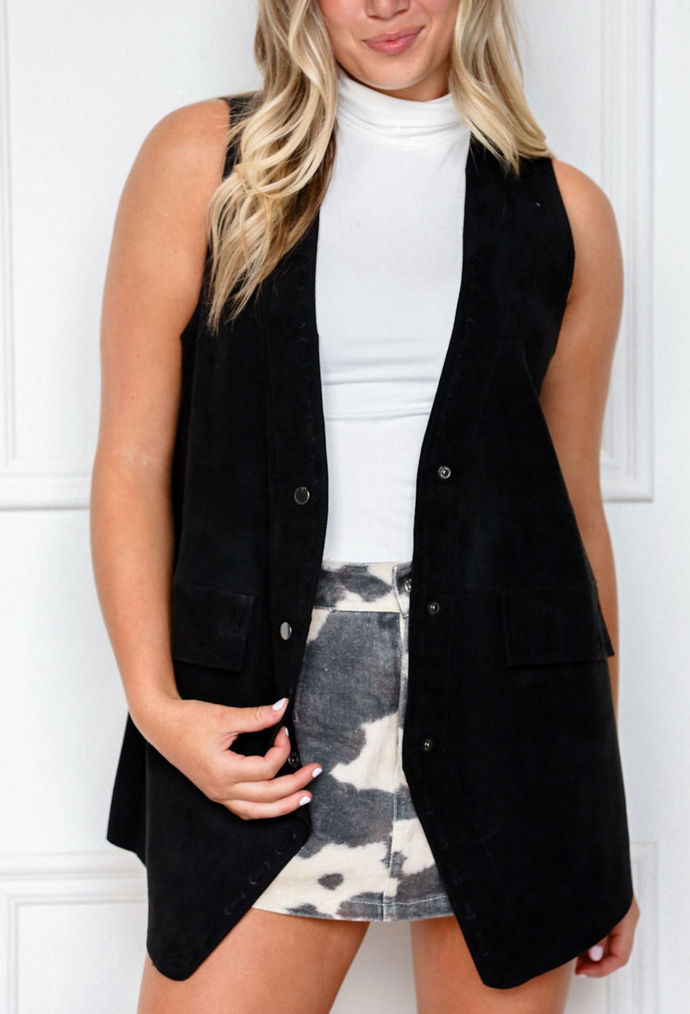 Black Suede Oversized Vest