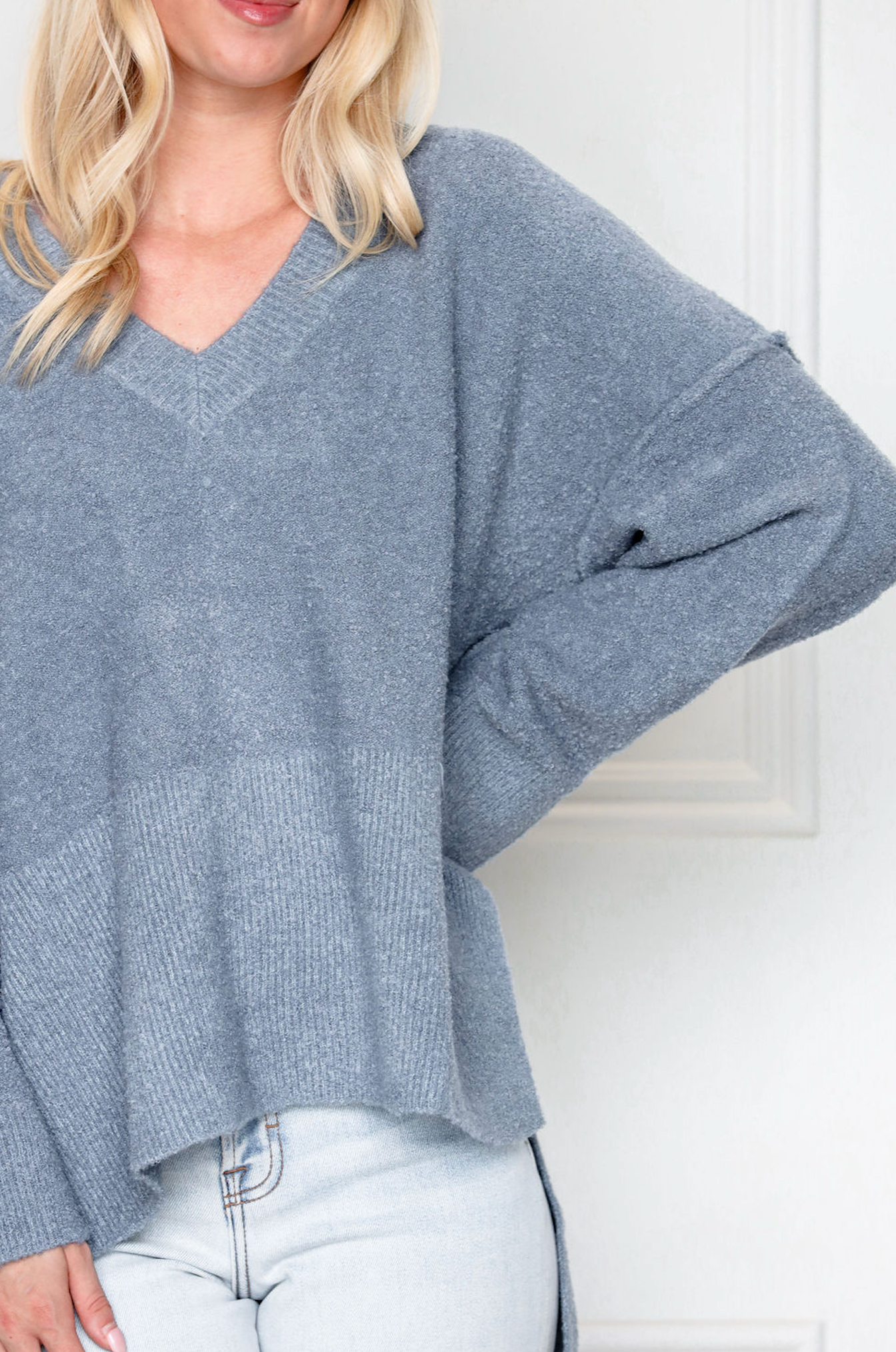 Oversized V-neck Sweater Denim