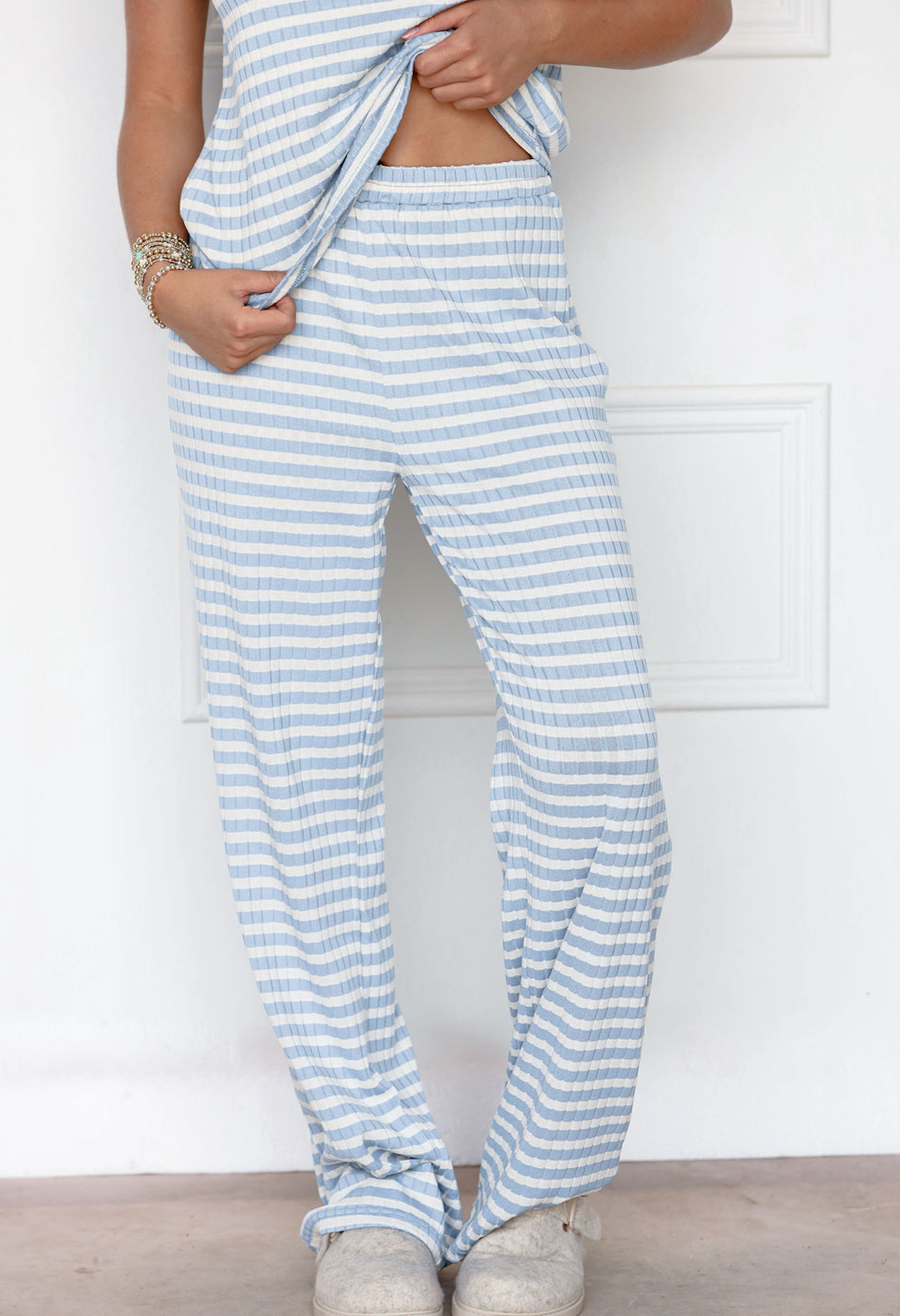 Light Blue Stripe Tee and Pants Set of 2