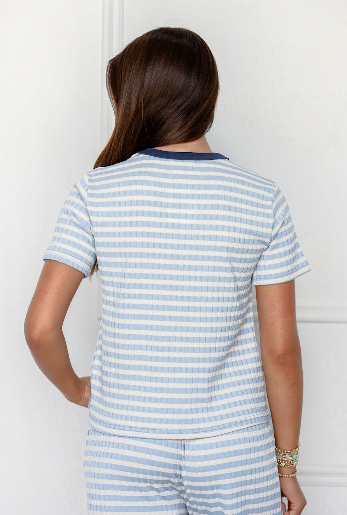 Light Blue Stripe Tee and Pants Set of 2