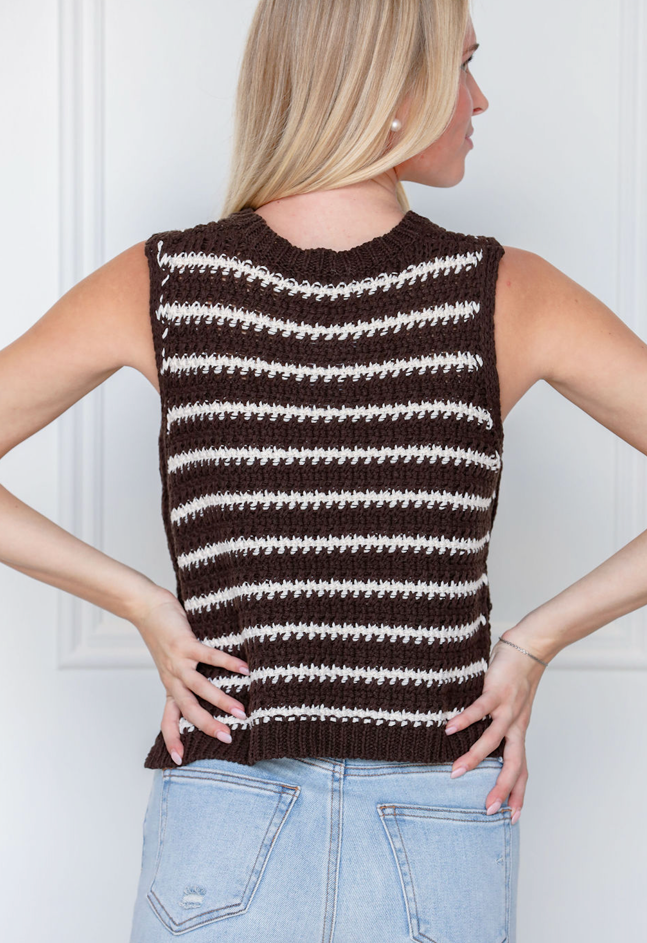 Brown/White Striped Knit Top