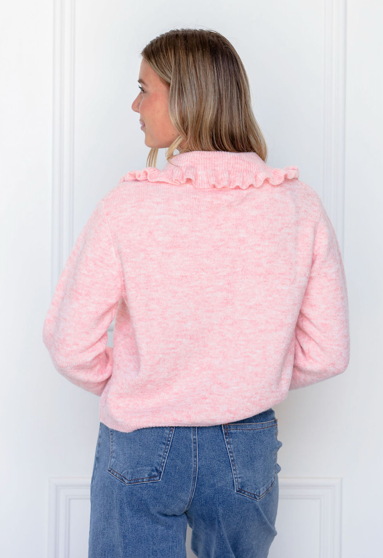 Ruffled Collar Cardigan Pink