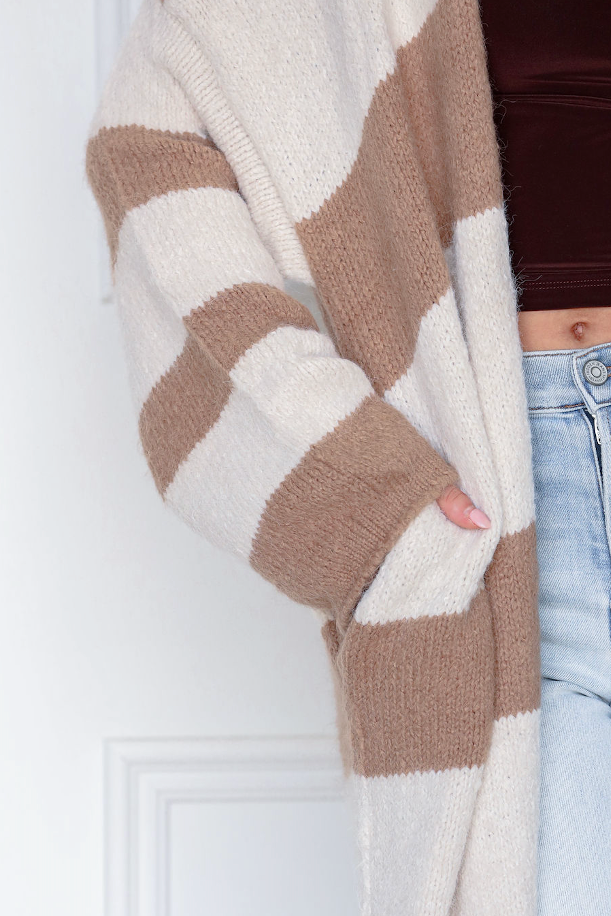Taupe Stripe Maxi Cardigan