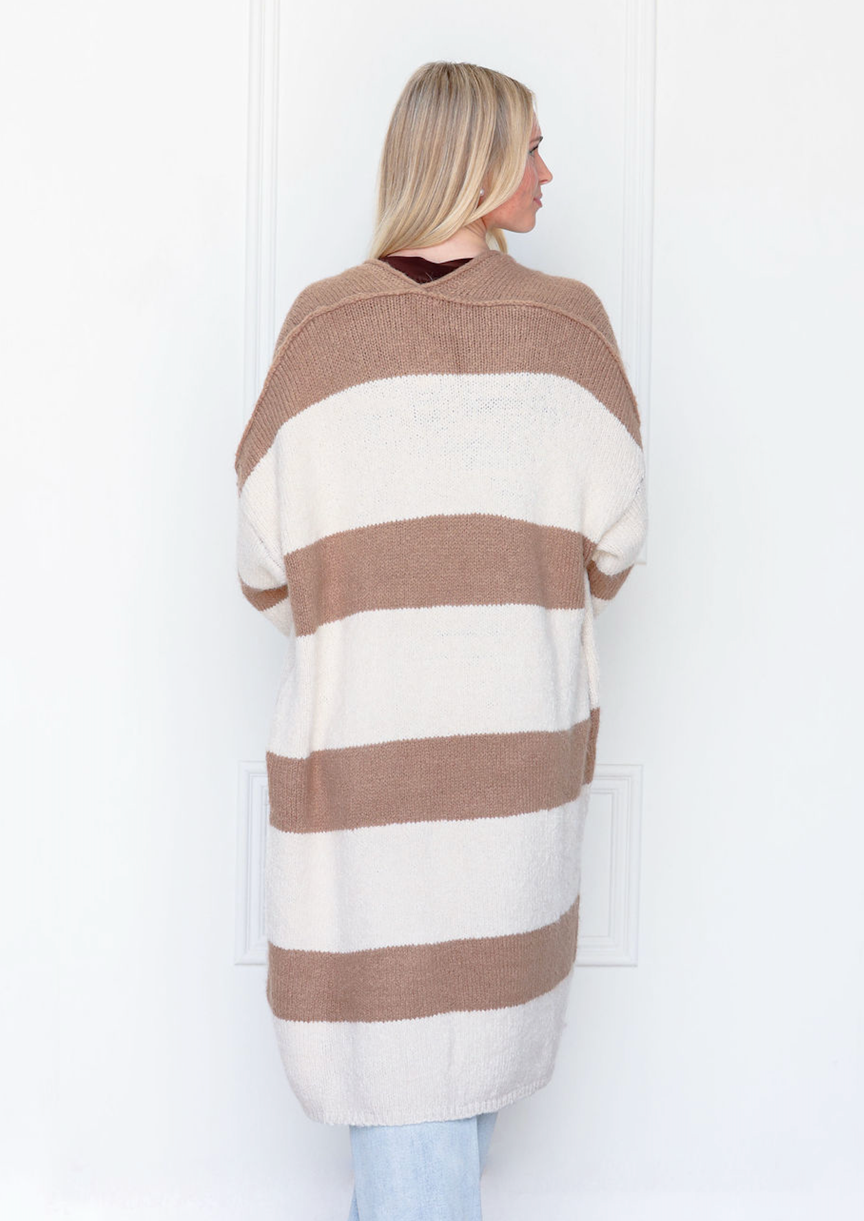 Taupe Stripe Maxi Cardigan