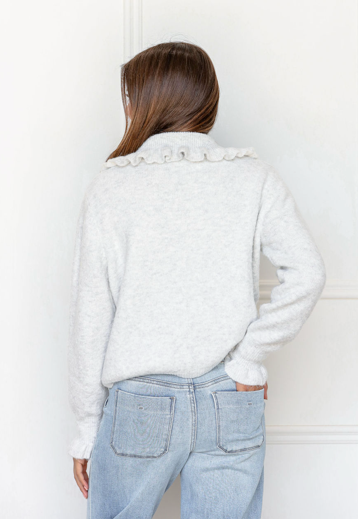 Ruffled Collar Cardigan Grey