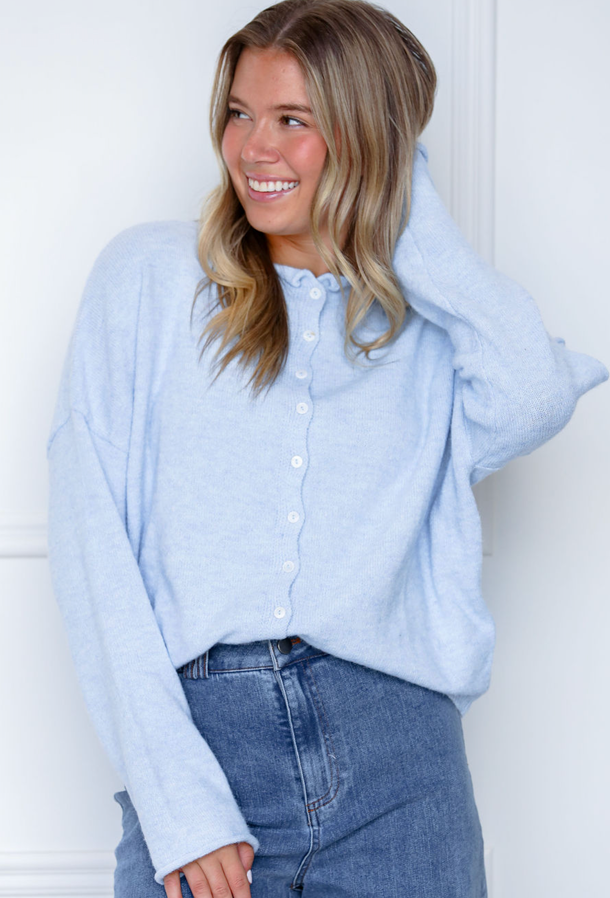 Sky Blue Button Up Sweater