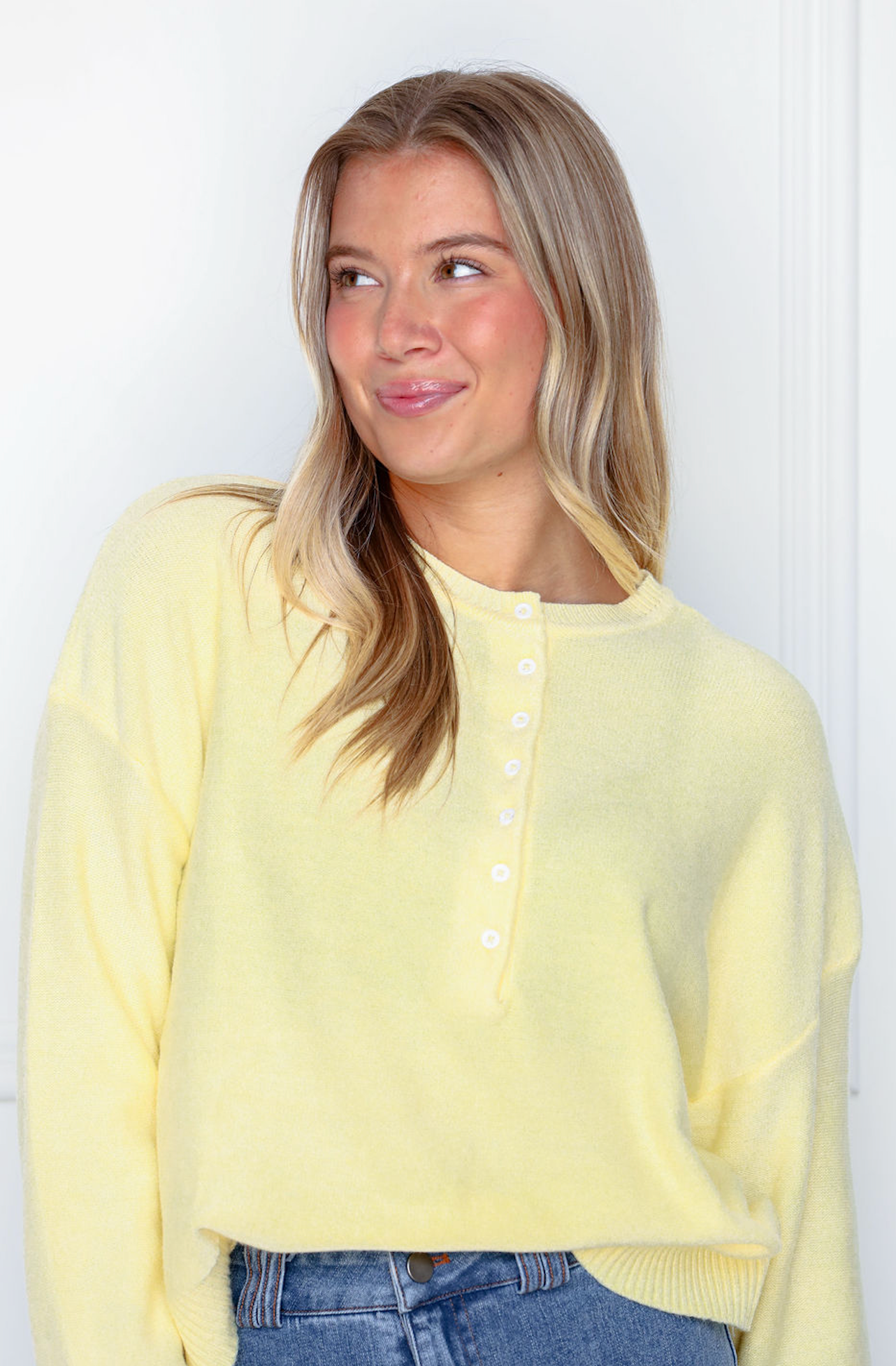 Henley Button Up Sweater Yellow