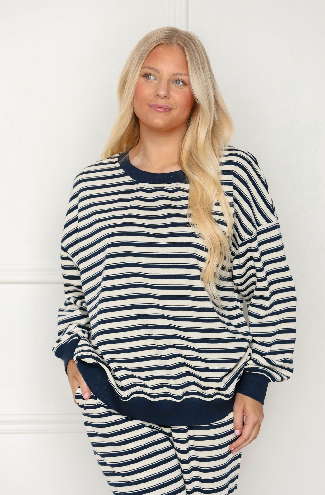Navy Stripe Crew Neck & Pants Set of 2