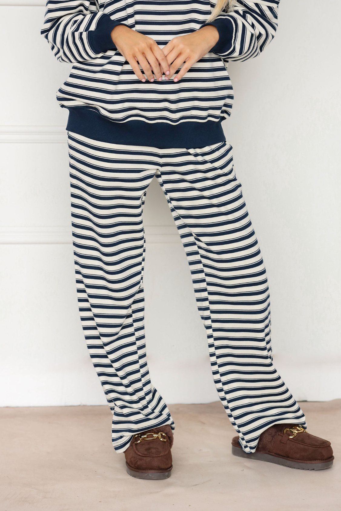 Navy Stripe Crew Neck & Pants Set of 2