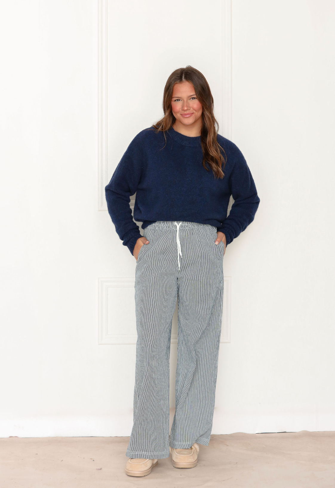 Navy Pinstripe Pants