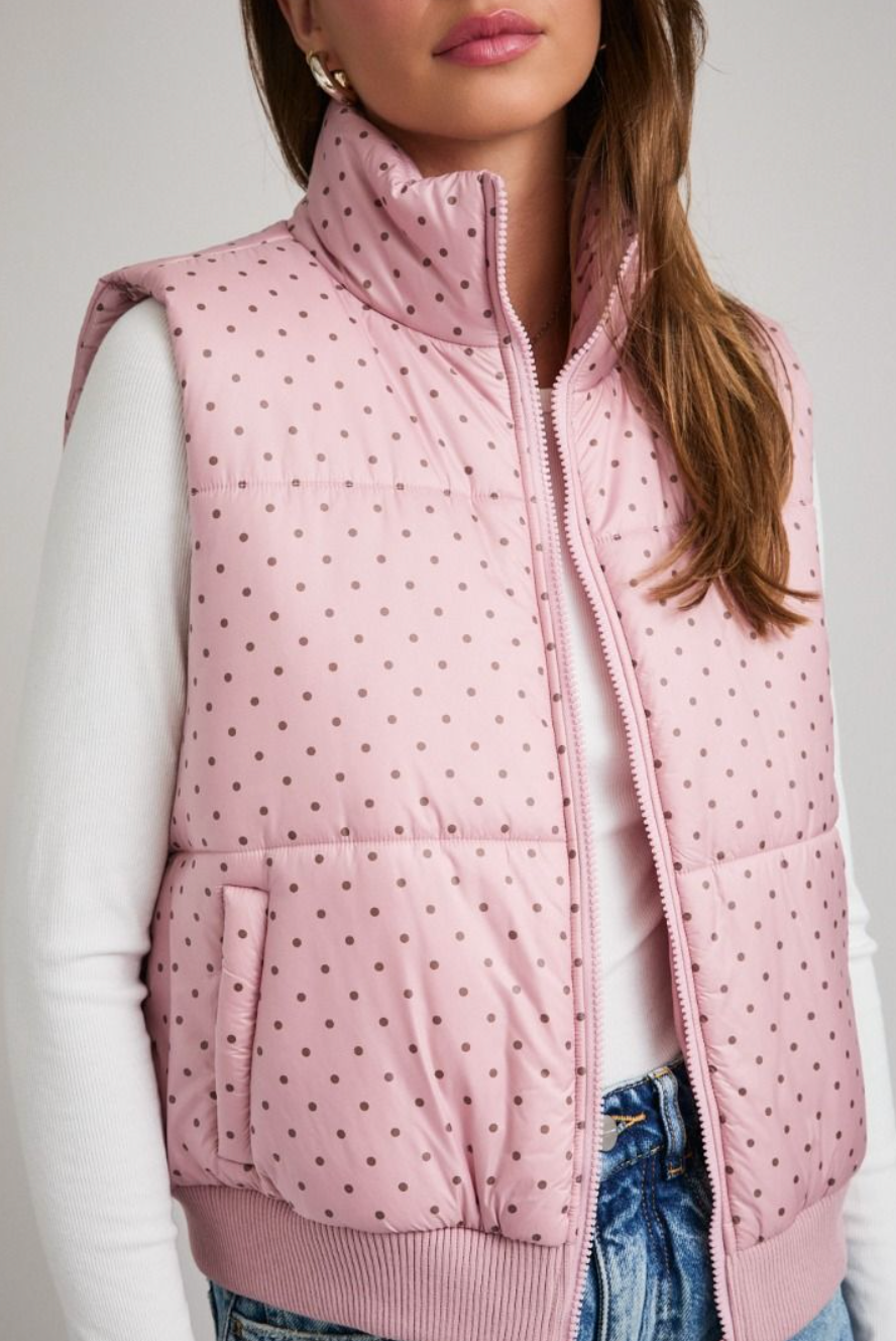 Pink Polka Dot Puffer Vest